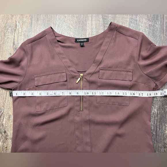 Express V-Neck Half Zip Two Pocket Popover Blouse Size Small Petite - Picture 8 of 8